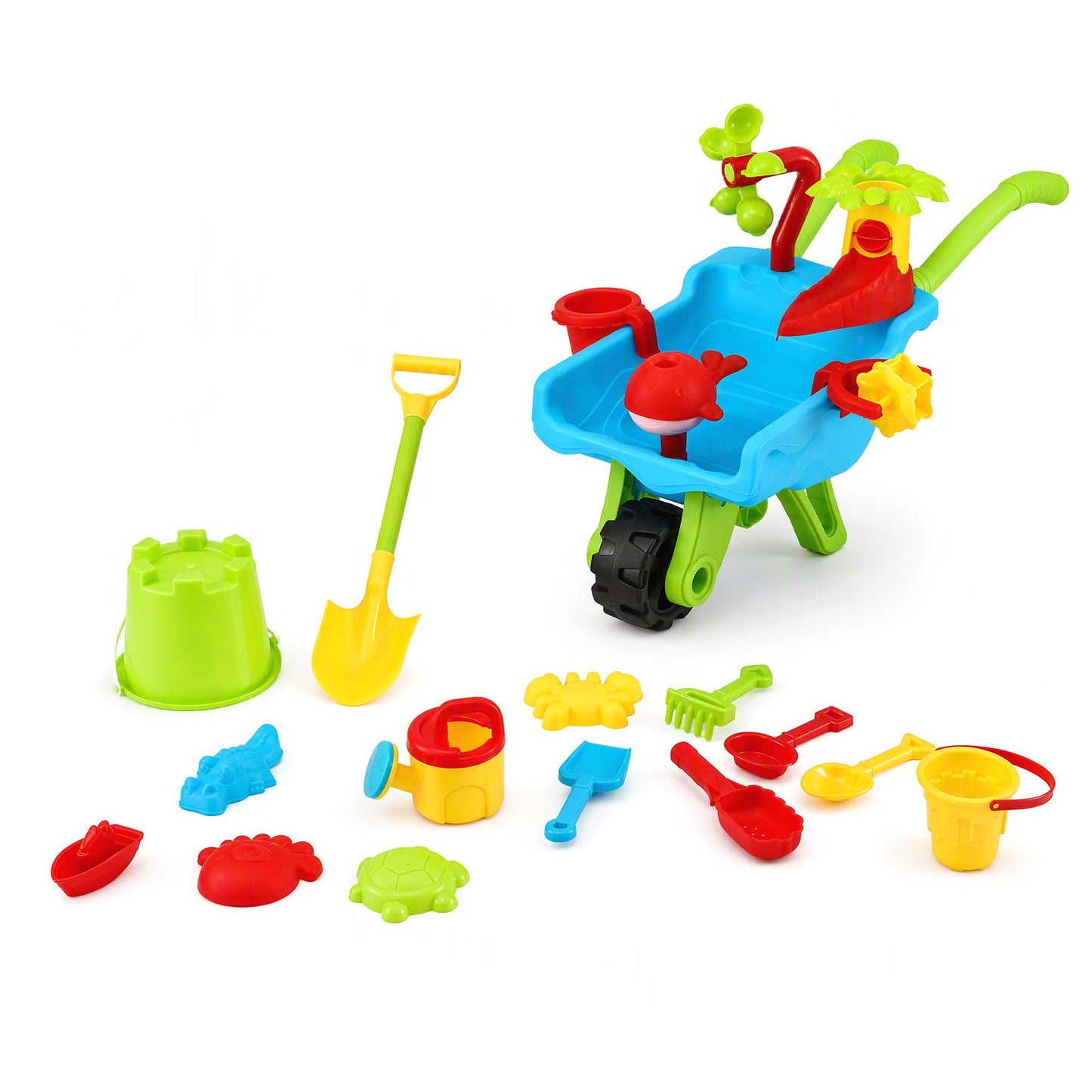 Keezi Kids Sandpit Beach Toys Set Wheelbarrow Shovels Animal Molds Sand Play