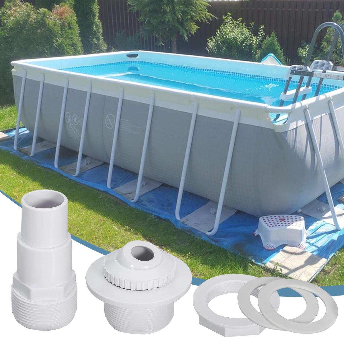 Pool Return Jet Fitting Above Ground Pool Complete Pool Return Jet Kit with Gaskets and Hose Adapter - White - Size 4pcs