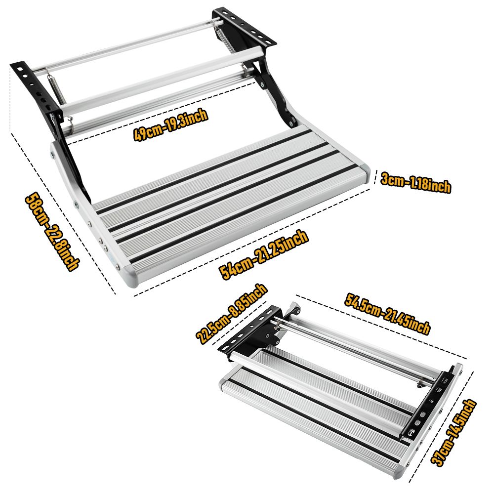 Heavy Duty Pull-Out Caravan Step – Folding Aluminium RV Entry Step, Non-Slip Portable Camping Step, Space-Saving Retractable Design, 58 x 54 x 17cm