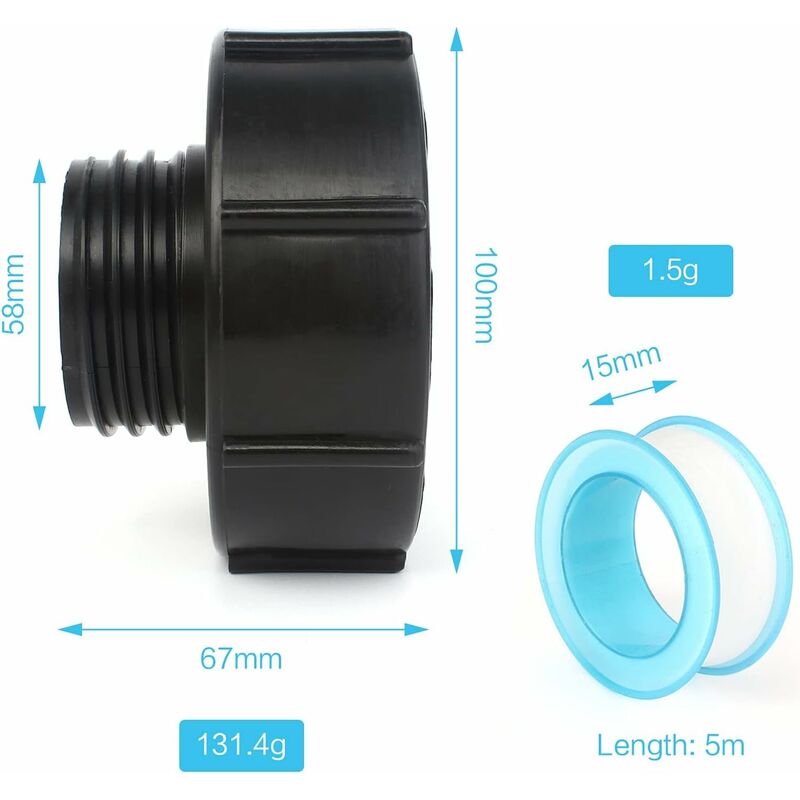 Ibc Adapter, 1000L Tank Tap S100, With Ptfe Tape, Sealing Tape, Ibc Tap Connector For Garden Tap, For Tank Adapter (2