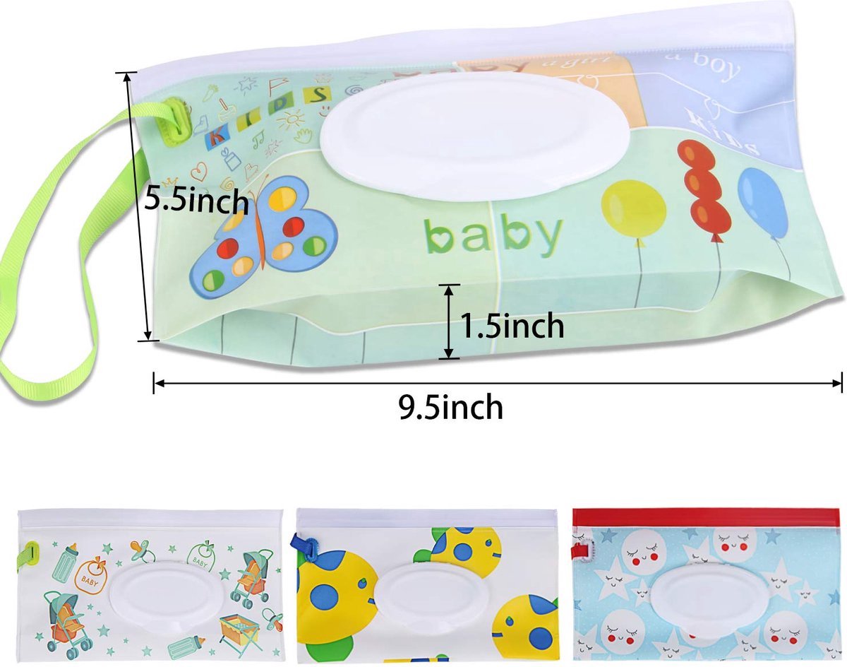 4x Baby Wipes Holder - Moist Tissue Holder - Refillable Portable Wet Wipes Holder - Non-Toxic - Dustproof - With Lanyard - Wet Wipes Box - Baby Wipes Box - Dispenser - Baby Gift - For Makeup Wipes, Cleansing Wipes