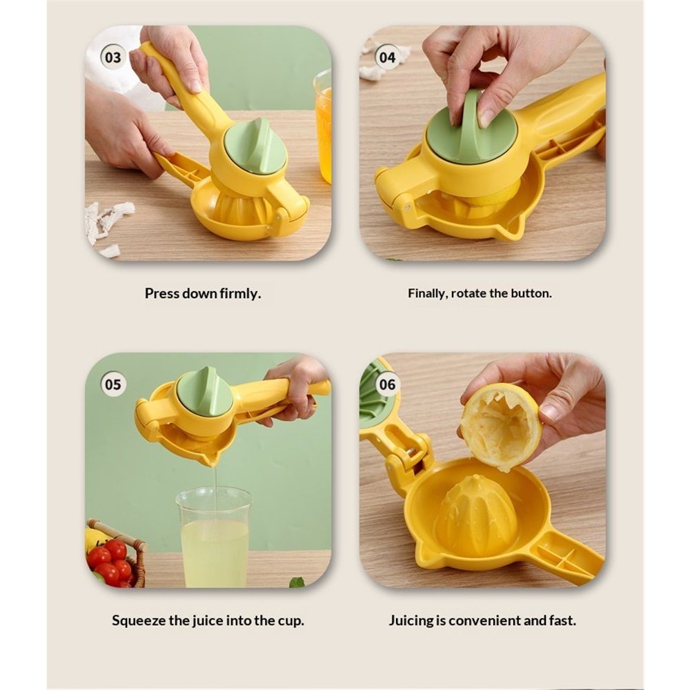 Dual-action Citrus Press, Citrus Juice Press Squeezer for Lemons and Limes with Seed Catcher and Pour Spout, Yellow
