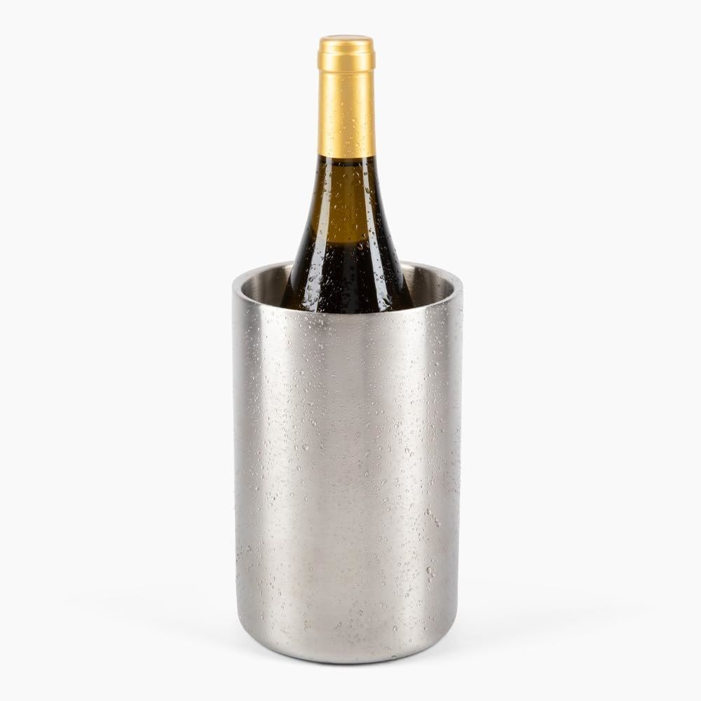 Stainless Steel Double Wall Wine Cooler - Insulated Tabletop Wine Chiller for White Wine & Champagne, Fits Most Standard Sized Bottles(1.6L)