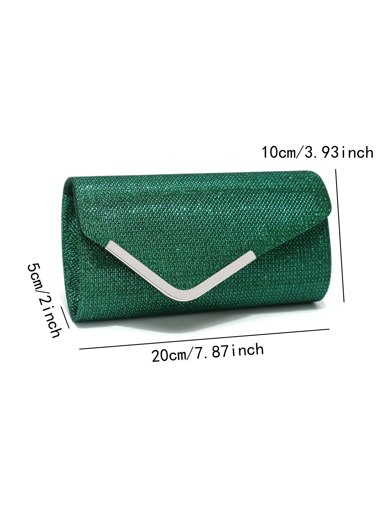 Women Fashion Wedding Evening Clutch Bag, V‑Shaped Metal Trim Versatile Chain Formal Party Handbag for Prom Banquet, Green