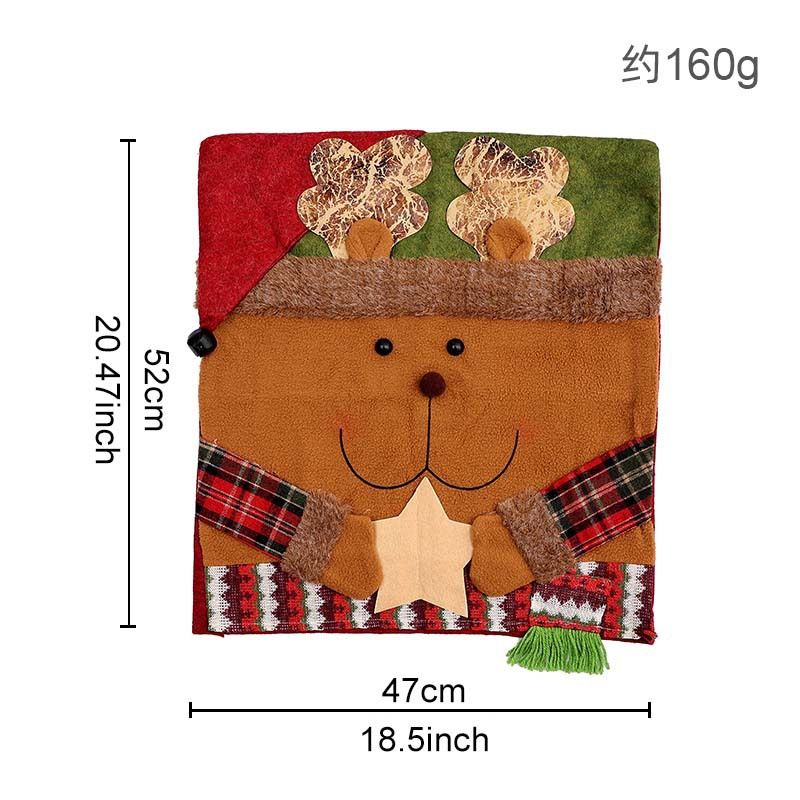 Reindeer Christmas Chair Cover, 1 Pack Xmas Dining Chair Slipcover, Plaid Fabric Chair Back Cover for Holiday Dinner Party Decor