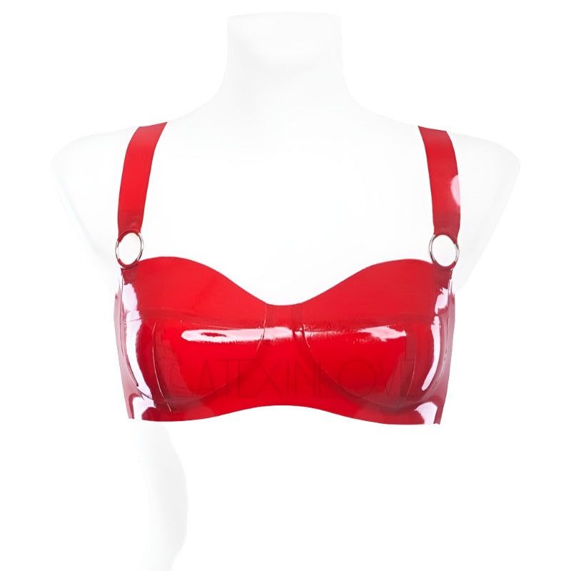 House Of Dasein Sexy Lingerie Women's Red Latex Bra Underwear With Metallic Rings - A