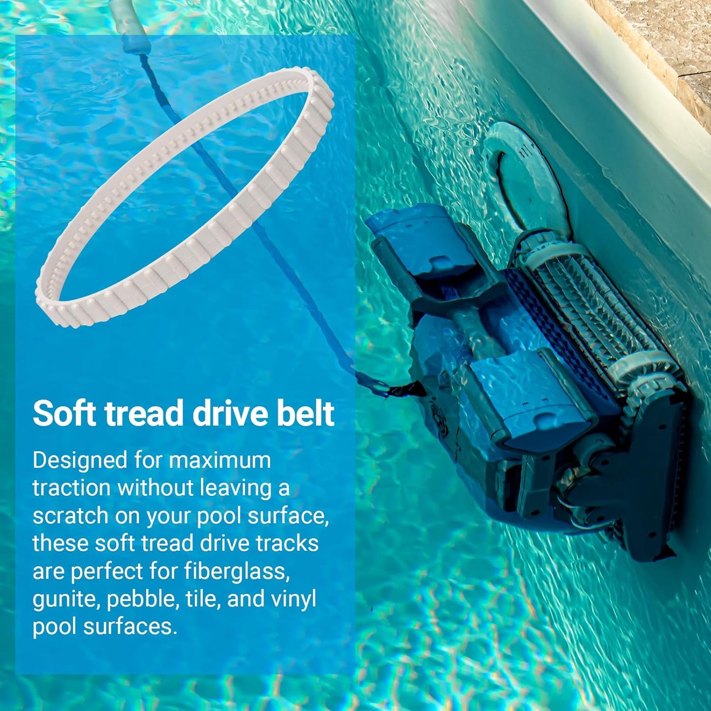 (2 Pack) RCX23002 Replacement Soft Tread Drive Belt - Premium, Heavy-Duty Rubber Pool Cleaner Parts | Compatible with Aquavac Tiger Shark (Plus and QC) and SharkVac Pool Cleaners