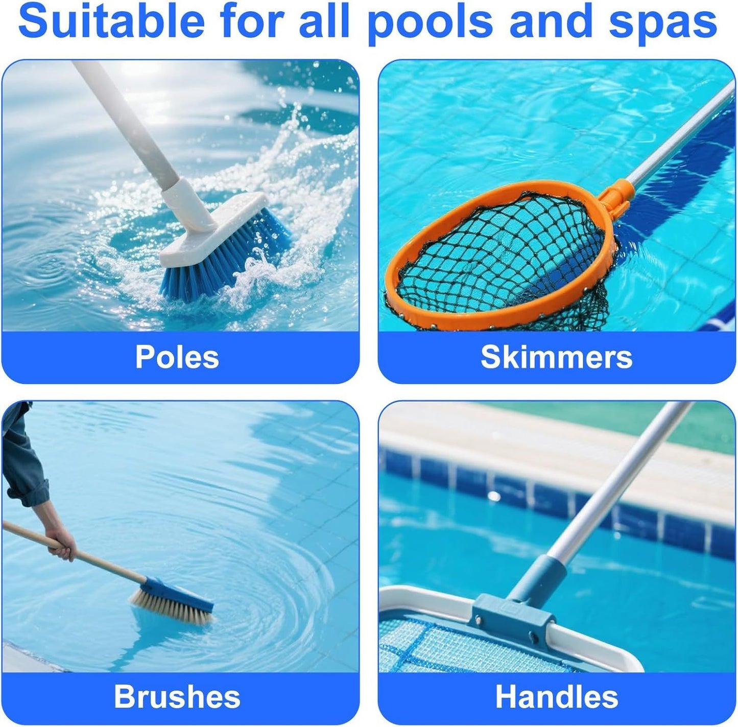 6pcs Pool Brush V-Shaped Clip, Stainless Steel Double Pin Spring Button Clip Pool Pole Butterfly Clips for Spa Skimmer Nets Vacuum Brushes Leaf Rake Swimming Cleaning Tool