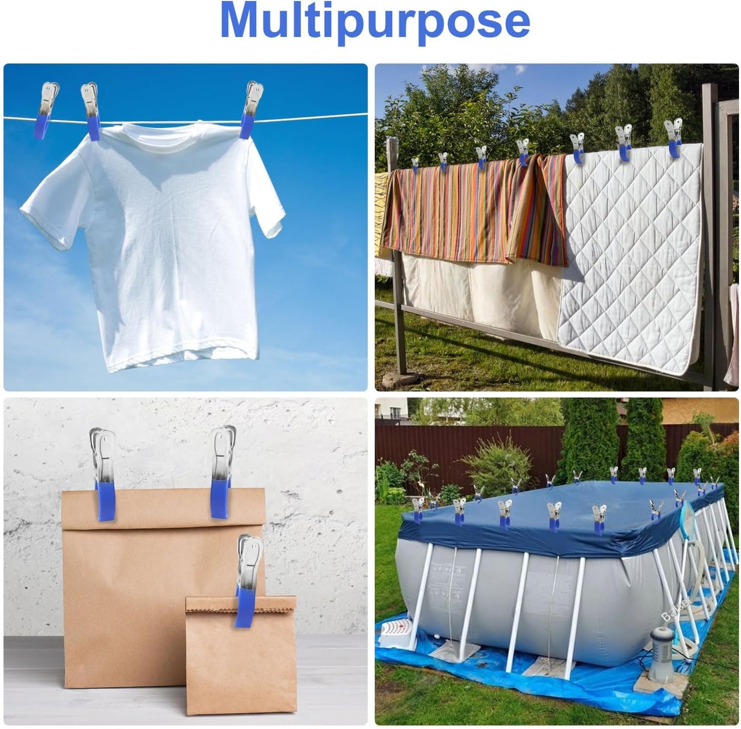 Pool Cover Clips for Above Ground Pools, 30 Pcs 4.7 Inch Stainless Steel, Windproof Clips with Protective Sleeves