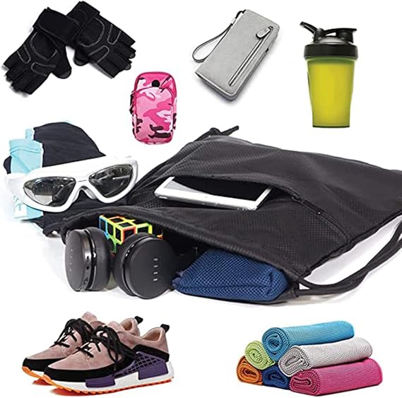 Trekkoord sports bag - large sports bag with PE pocket and external zip - waterproof drawstring swim backpack for men, women, boys and girls - sports, school, beach holiday, swimming, travel, yoga