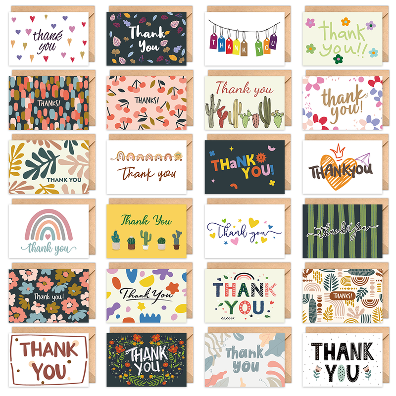 24-Piece Thank You Card Set, Greeting Note Cards with Envelopes, Greeting Card Set