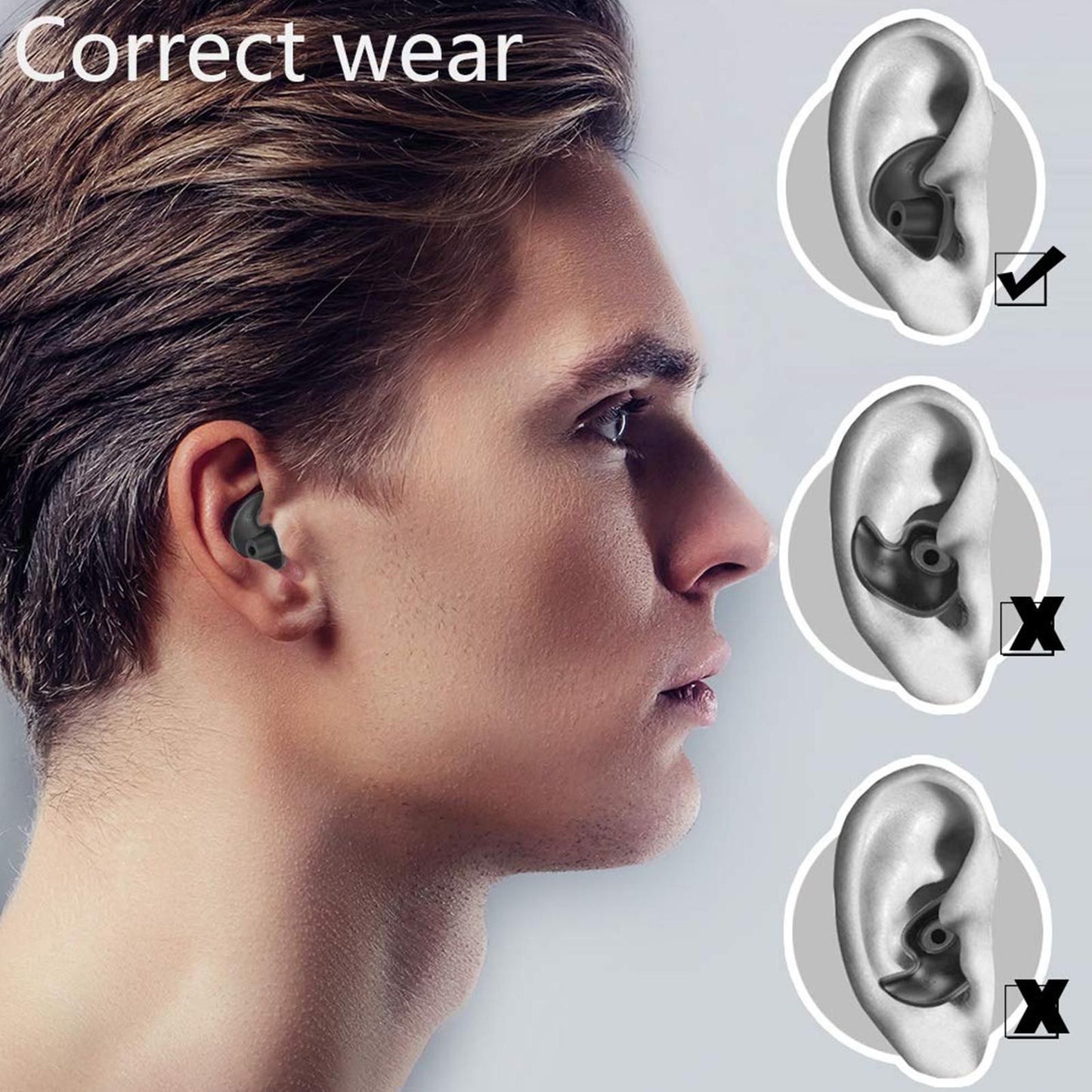 6-Pairs Reusable Silicone Ear Plugs - Waterproof for Swim Surf Shower & Water Sports - Adults