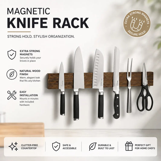CARLA HOME Magnetic Knife Holder Wall Mounted, Wood Strip, Brown (40cm)