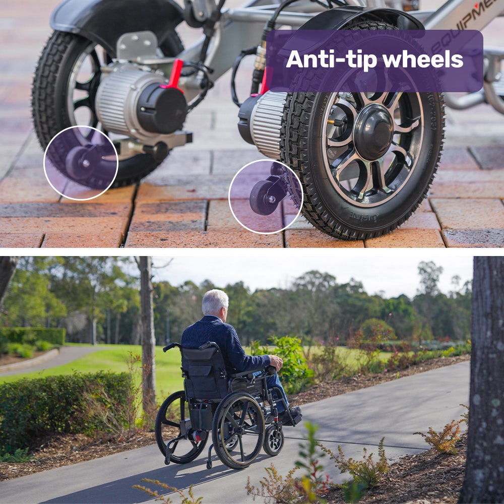 EQUIPMED Electric Wheelchair Folding, Folding, Long Range, Lithium Battery, 24" Rear Wheels, Black