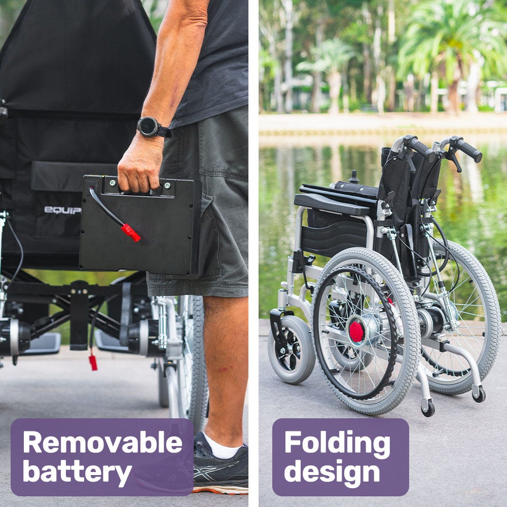 EQUIPMED Power Electric Wheelchair, XL Wide Bariatric Chair Seat, Long Range, Airline Approved, Recline Adjustment, Lithium Battery, 22" Wheels, Headrest, Black