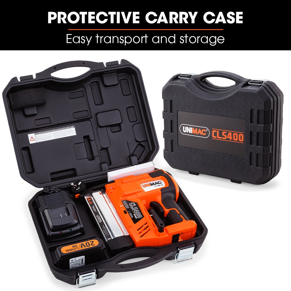 UNIMAC CLS400 20-50mm 16ga Finishing Nail Gun, Cordless 20V Lithium Nailer Kit
