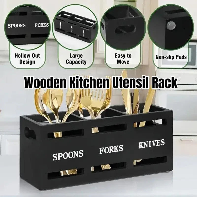 Black Three-Compartment Cutlery Organiser 25.5 x 8.7 x 11 cm - 1 Piece