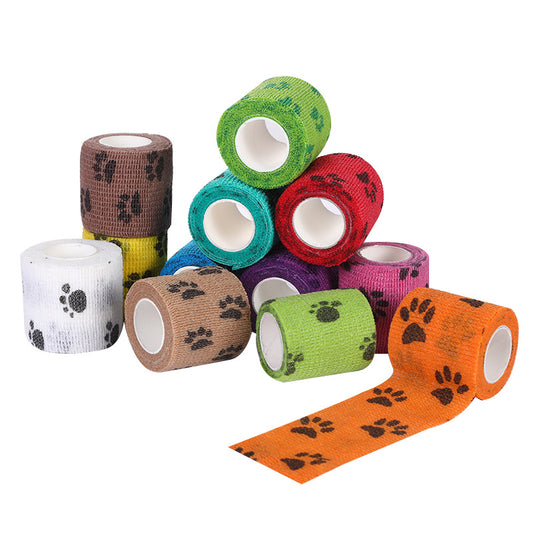 Pet Medical Therapy Self Adhesive Bandage Set(12 Volumes:5CM*4.5M) - Elastic Cute First Aid for Dogs and Cats & Humans, 12 Paw Colors