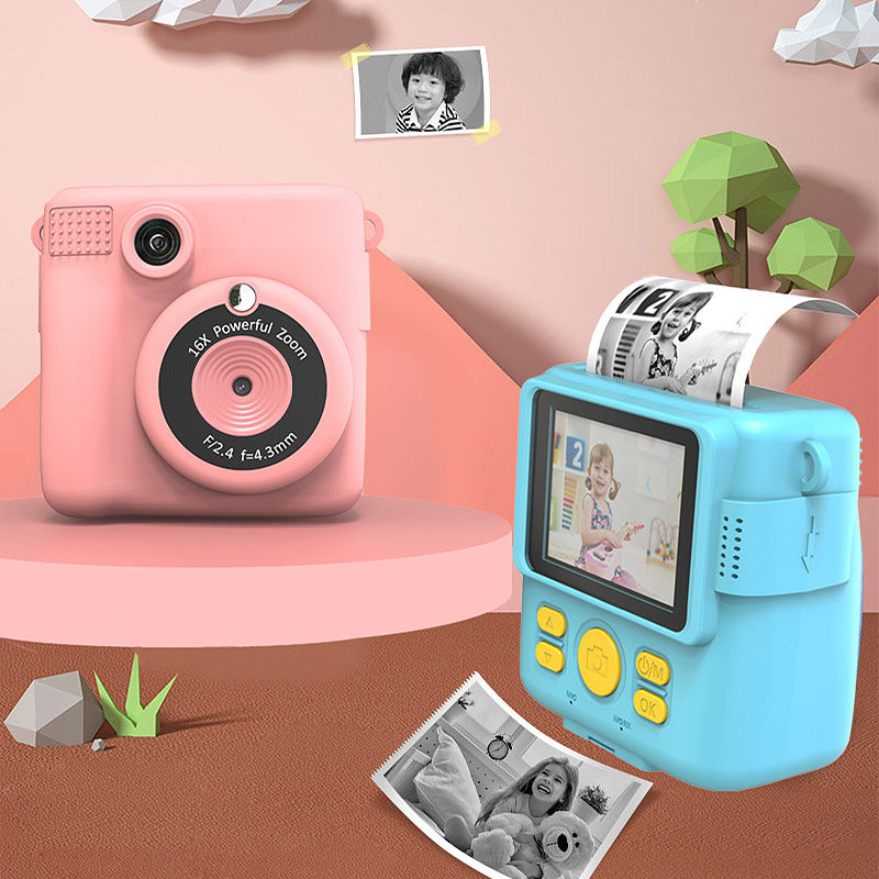 Purple ABS-681 Portable Kids Mini Digital Polaroid with 32GB Card, 3 Rolls Printing Paper & 6 Color Pens - Instant Print Thermal Photo Printer for DIY Fun