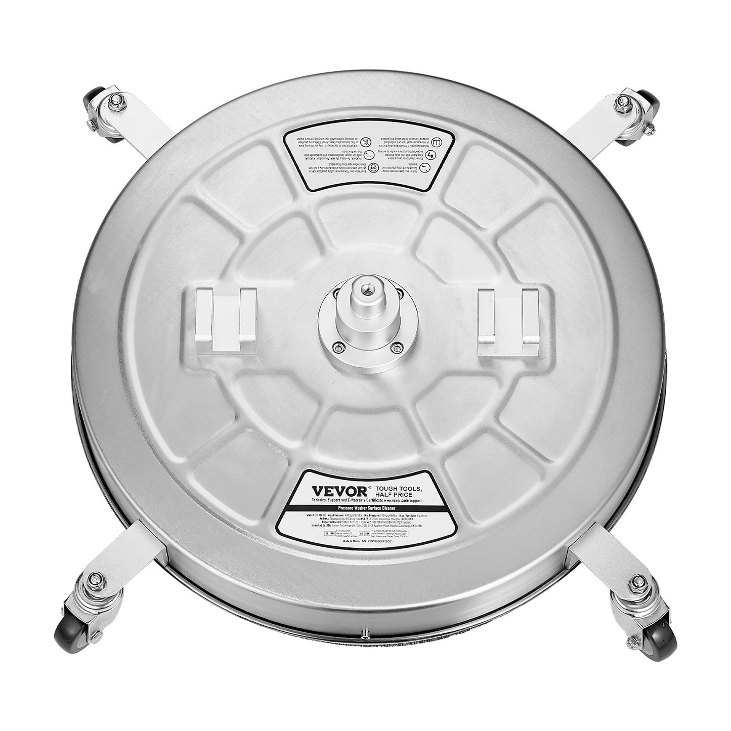 VEVOR 24" Pressure Washer Surface Cleaner, Stainless Steel Pressure Washer Attachments with 4 Wheels, 4000 Max PSI, 3/8 Quick Connector, 2 Spray Nozzles, Dual Handle, for Concrete, Patio, Sidewalk