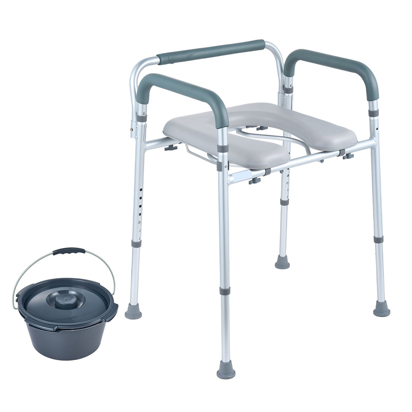 Commode Chair, Bedside Commode with Padded Seat and Arms, 7-Level Adjustable Height, 5.8L Removable Bucket, Easy to Assemble, 350 LBS Capacity, Raised Toilet Seat for Adults Seniors