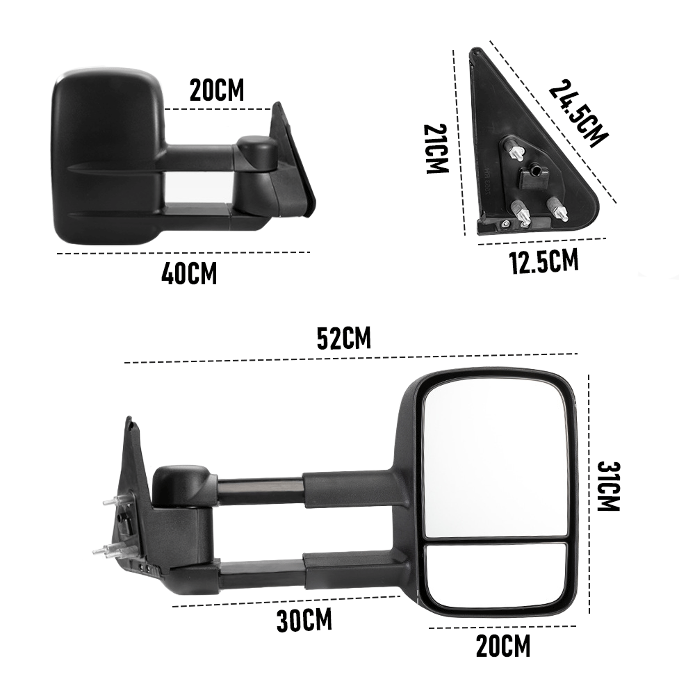 Front Pair Extendable Towing Mirrors Fit for Nissan Patrol GU/Y61 1997-2016 Manual Foldable Split View Black 2pcs