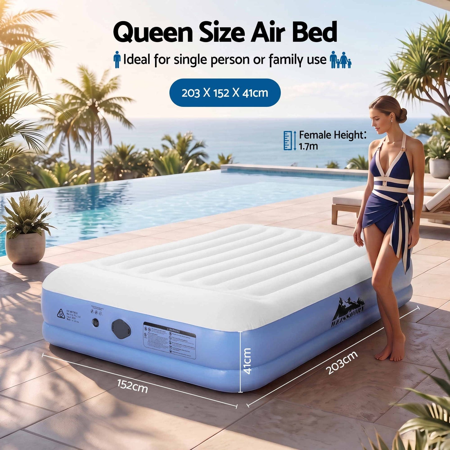 Weisshorn Queen Air Mattress with Rechargeable Cordless Pump 41cm