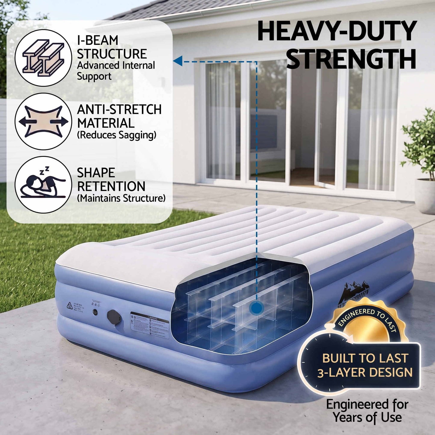 Weisshorn Queen Air Mattress with Rechargeable Cordless Pump 41cm