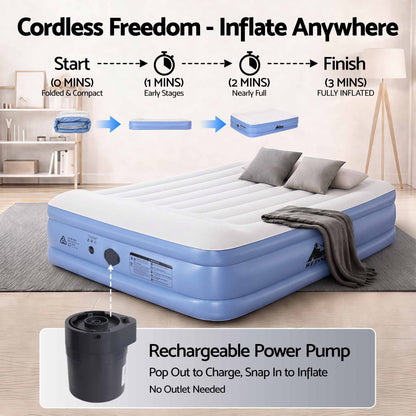 Weisshorn Queen Air Mattress with Rechargeable Cordless Pump 41cm