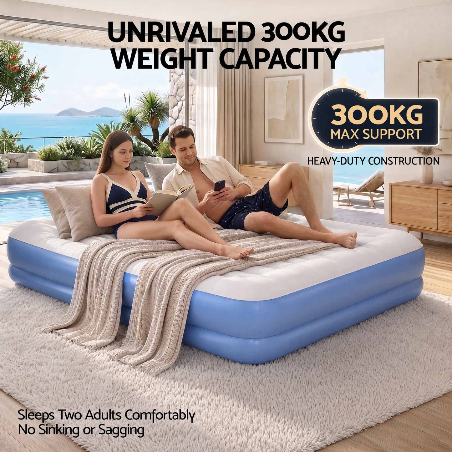 Weisshorn Queen Air Mattress with Rechargeable Cordless Pump 41cm