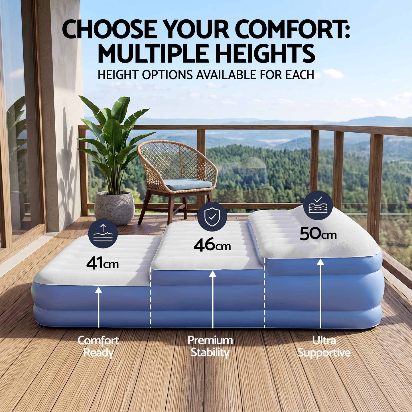 Weisshorn Queen Air Mattress with Rechargeable Cordless Pump 41cm