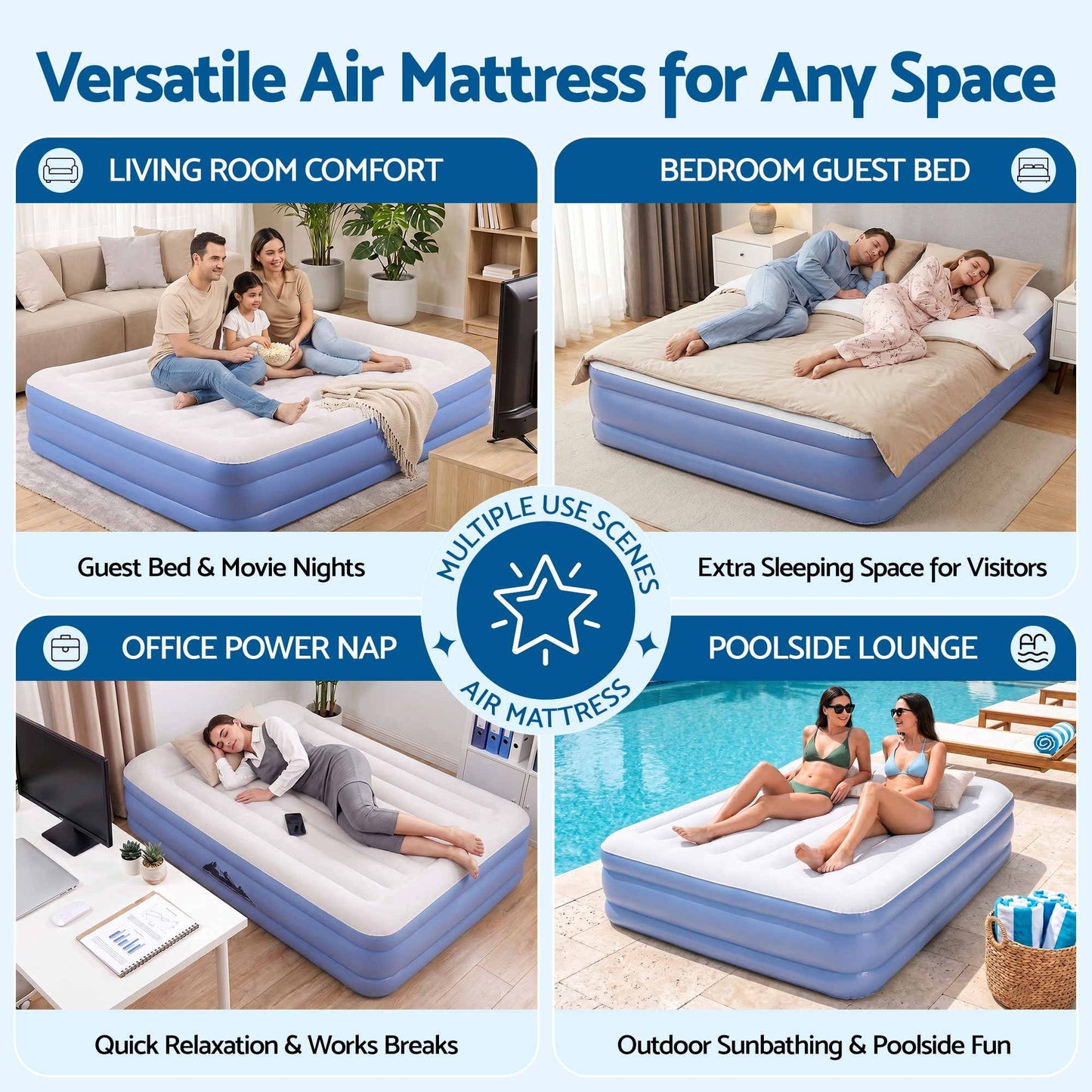 Weisshorn Queen Air Mattress with Rechargeable Cordless Pump 41cm