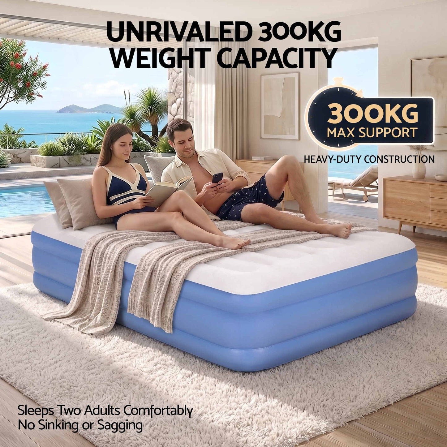 Weisshorn Queen Air Mattress with Rechargeable Cordless Pump 46cm