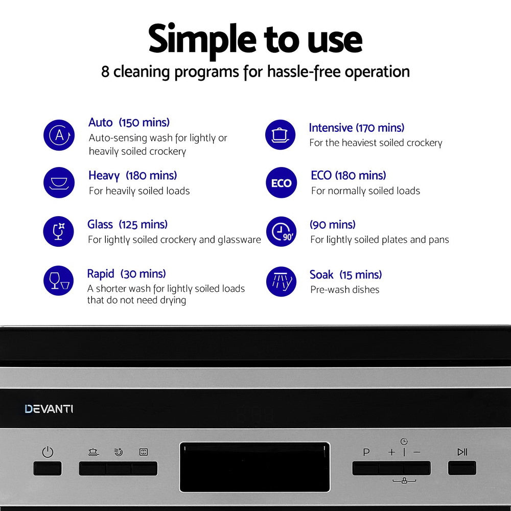 Devanti 10 Place Settings Freestanding Dishwasher Black