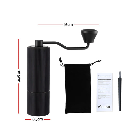 Devanti Manual Coffee Grinder with 24 Adjustable Settings | Hand Coffee Bean Burr Mill for Espresso French Press | Portable Stainless Steel Quiet Grinder with Storage Bag for Travel Camping, Black