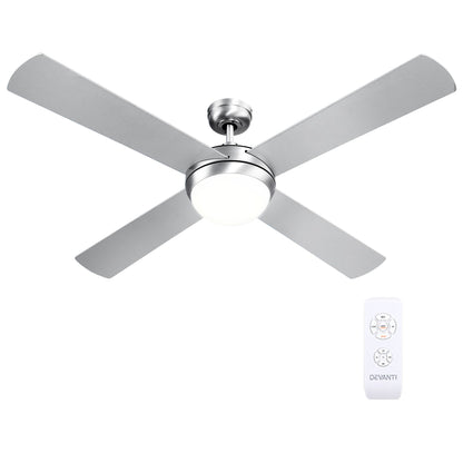 Devanti 52'' Ceiling Fan AC Motor w/Light w/Remote - Silver