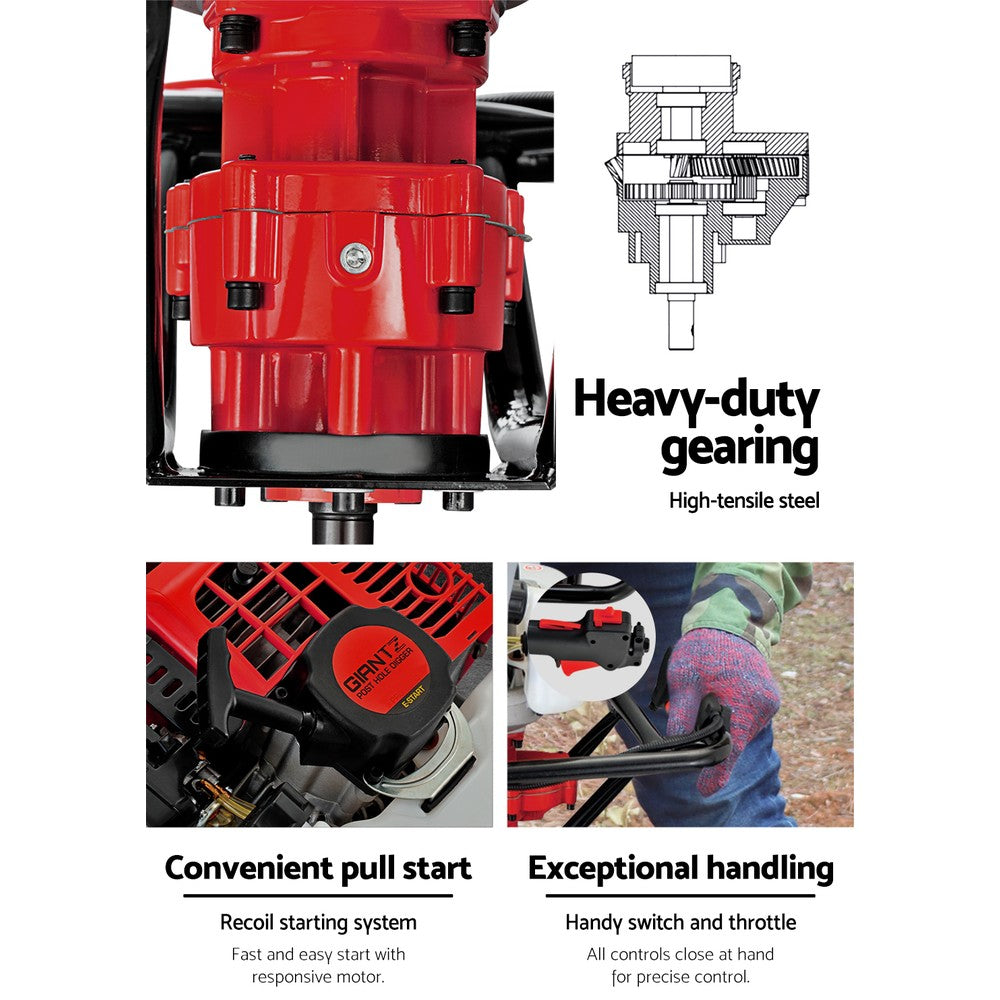 Giantz Post Hole Digger 200mm Petrol Drill Extension Bits Auger