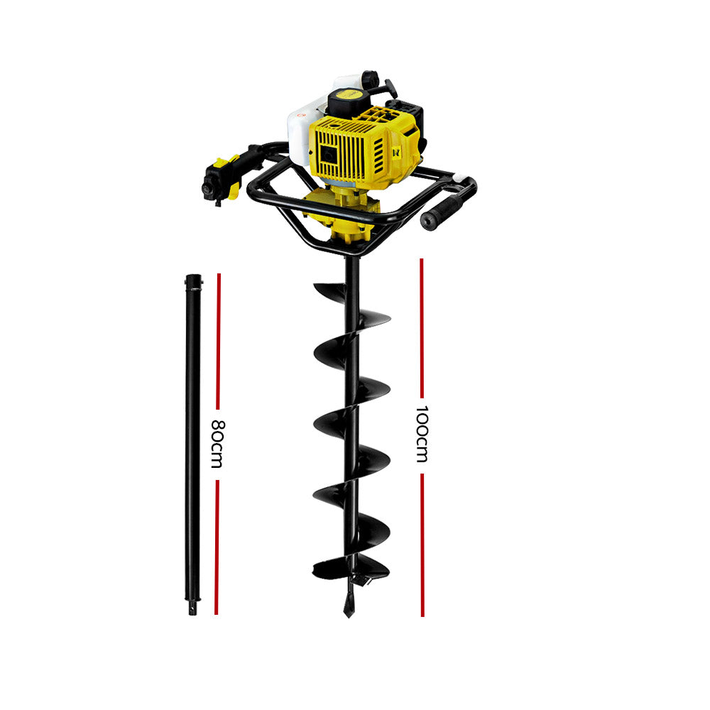 Giantz Post Hole Digger 200mm Petrol Drill Auger Extension Bits