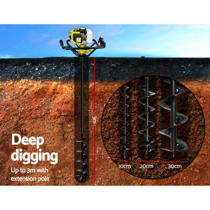 Giantz Post Hole Digger Petrol Drill Auger Extension Bits