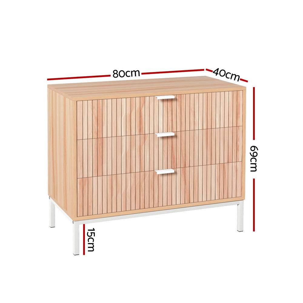 Artiss 3 Chest of Drawers  - LURA Pine