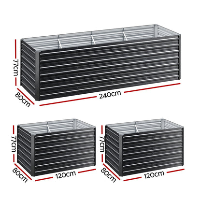 Green Fingers 2-in-1 Raised Garden Bed Kit, 240cm/120cm| 77cm Extra Deep Ergonomic Planter Box | Protect Your Back | Galvanised Steel Vegetable Flower Pot for Outdoor Garden | Includes Gloves & Pegs