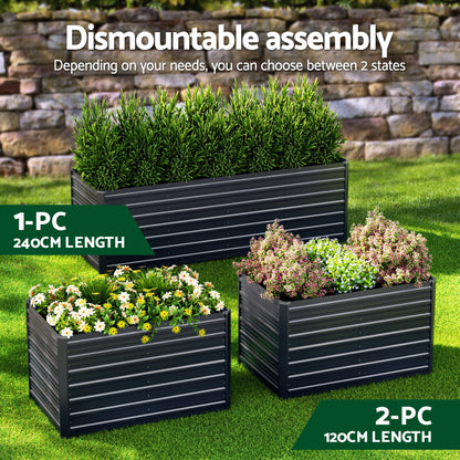 Green Fingers 2-in-1 Raised Garden Bed Kit, 240cm/120cm| 77cm Extra Deep Ergonomic Planter Box | Protect Your Back | Galvanised Steel Vegetable Flower Pot for Outdoor Garden | Includes Gloves & Pegs