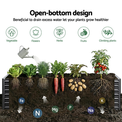 Green Fingers 2-in-1 Raised Garden Bed Kit, 240cm/120cm| 77cm Extra Deep Ergonomic Planter Box | Protect Your Back | Galvanised Steel Vegetable Flower Pot for Outdoor Garden | Includes Gloves & Pegs
