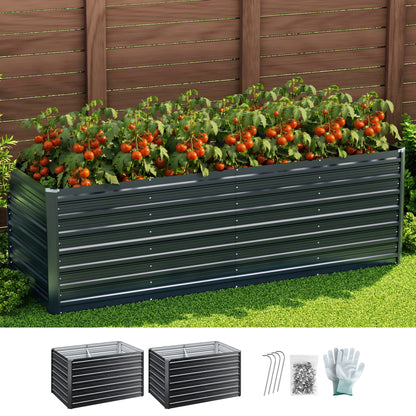 Green Fingers 2-in-1 Raised Garden Bed Kit, 240cm/120cm| 77cm Extra Deep Ergonomic Planter Box | Protect Your Back | Galvanised Steel Vegetable Flower Pot for Outdoor Garden | Includes Gloves & Pegs