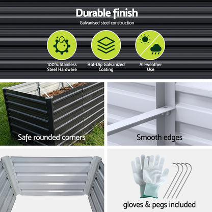 Green Fingers 2-in-1 Raised Garden Bed Kit, 240cm/120cm| 77cm Extra Deep Ergonomic Planter Box | Protect Your Back | Galvanised Steel Vegetable Flower Pot for Outdoor Garden | Includes Gloves & Pegs