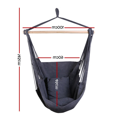 Gardeon Hammock Chair Outdoor Camping Hanging Hammocks Cushion Pillow Grey