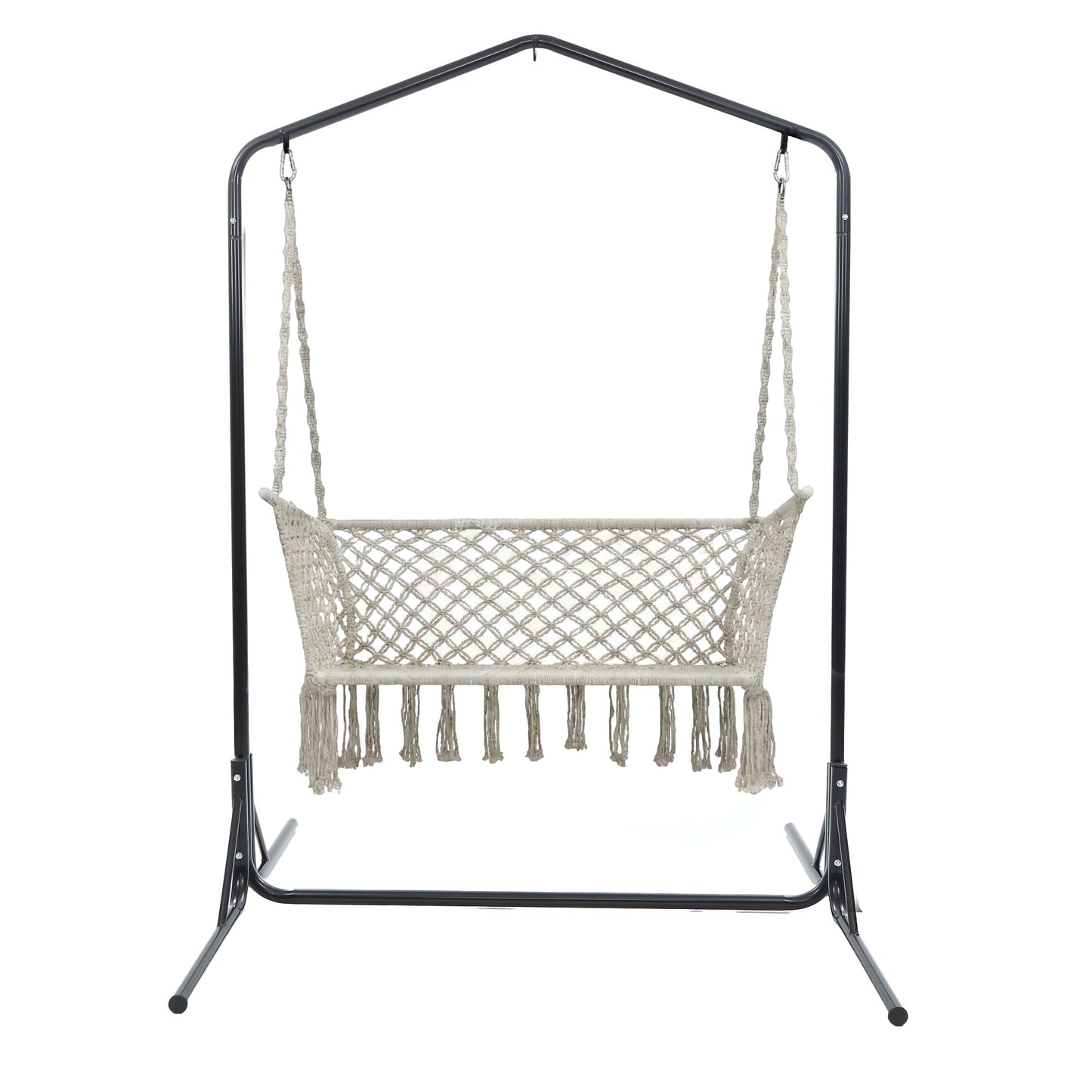Gardeon Hammock Chair with Stand Macrame Outdoor Garden 2 Seater Cream