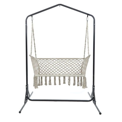 Gardeon Hammock Chair with Stand Macrame Outdoor Garden 2 Seater Cream