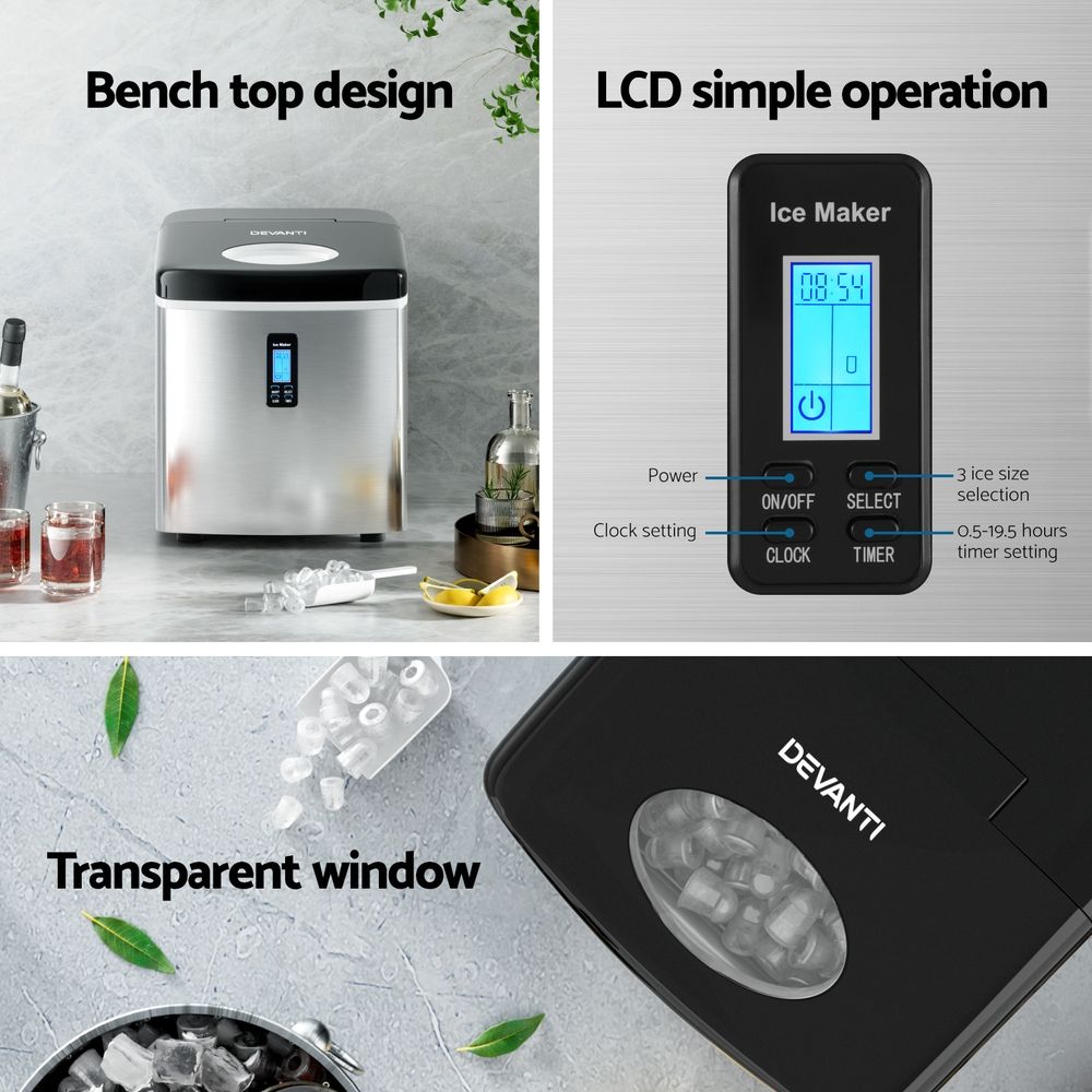 Devanti 3.2L Stainless Steel Portable Ice Cube Maker