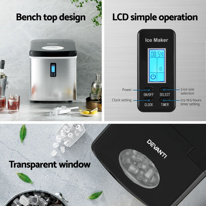 Devanti 3.2L Stainless Steel Portable Ice Cube Maker